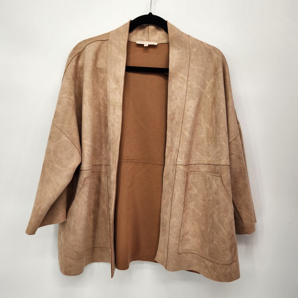 Anthropologie Solitaire Tan Faux Suede Open‎ Oversized Jacket Women's Blazer  M